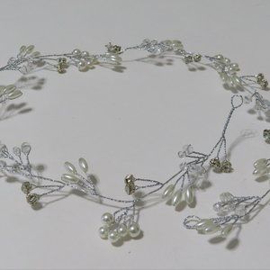 Wedding crystal rhinestone pearl wired hair wrap, Pearl crystal bridal hair vine